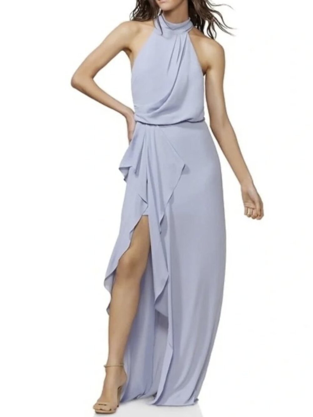 Halston Heritage Light Blue Draped Evening Dress NWT size 14